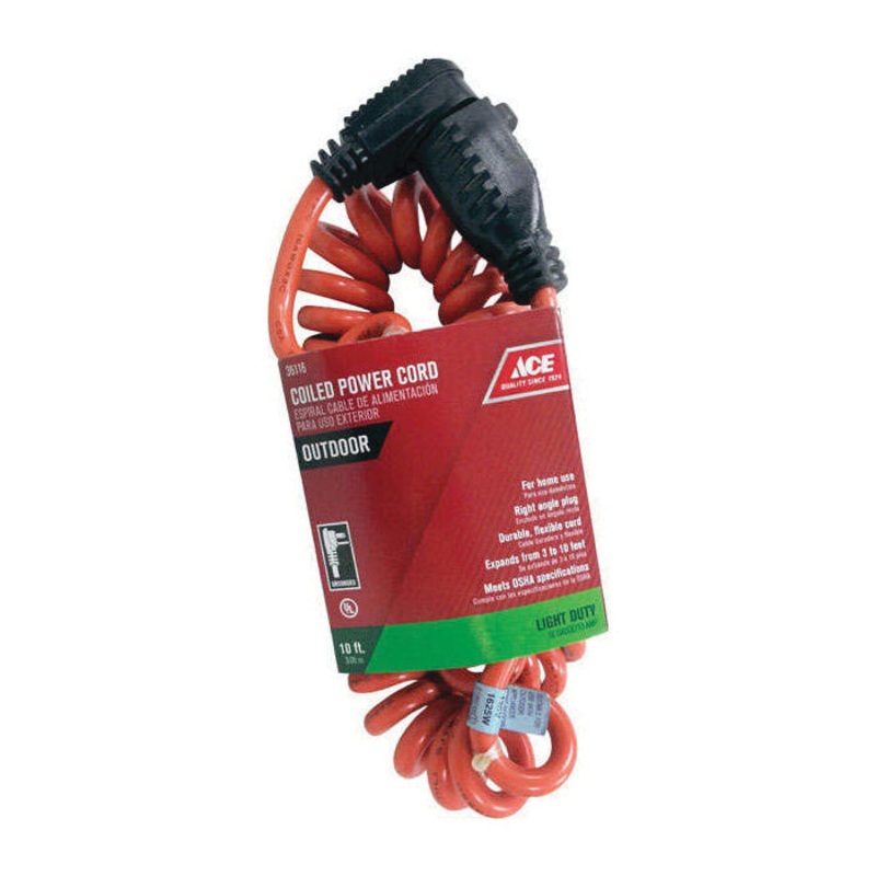 ACE 1CC-001-015FOG Extension Cord, 125 V, SJTW Conductor, 16/3 AWG Conductor, 3 to 10 ft L