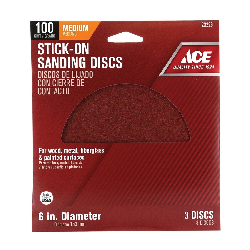 ACE 23229 Sanding Disc, 6 in Dia, 100 Grit, Medium Grit, Aluminum Oxide Abrasive, Adhesive Attachment