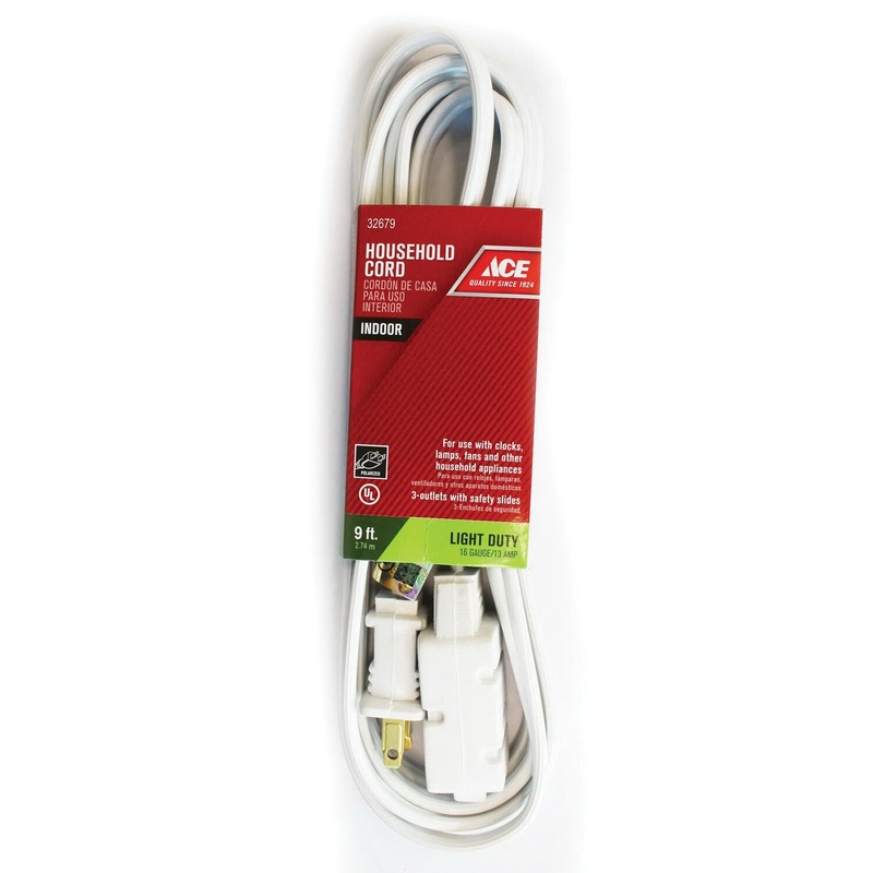 ACE 32679 Extension Cord, 125 V, SPT-2 Conductor, 16/2 AWG Conductor, 9 ft L