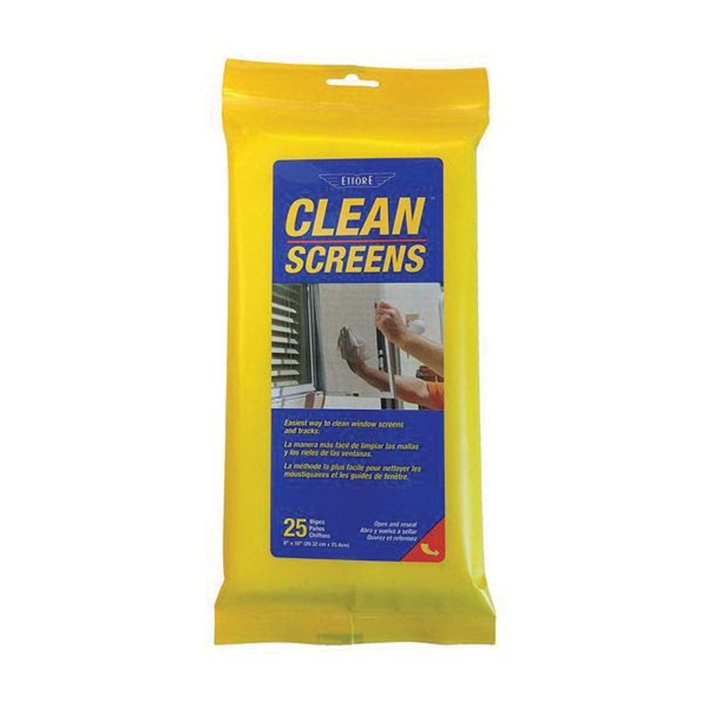 ETTORE 30155 Clean Screen Wipes, 8 in W, 10 in L, Unscented, 25 Count, Pack