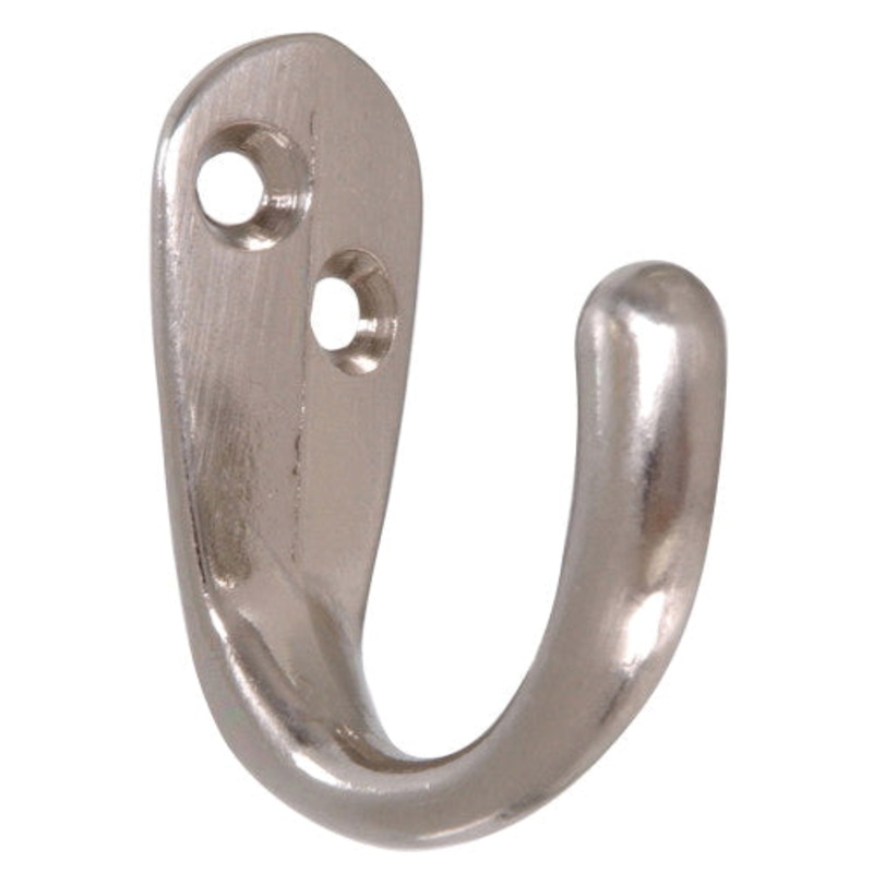 HARDWARE ESSENTIALS 852283 Single Clothes Hook with #6 x 3/4 in Screw, Steel, Satin Nickel, Flush Mounting