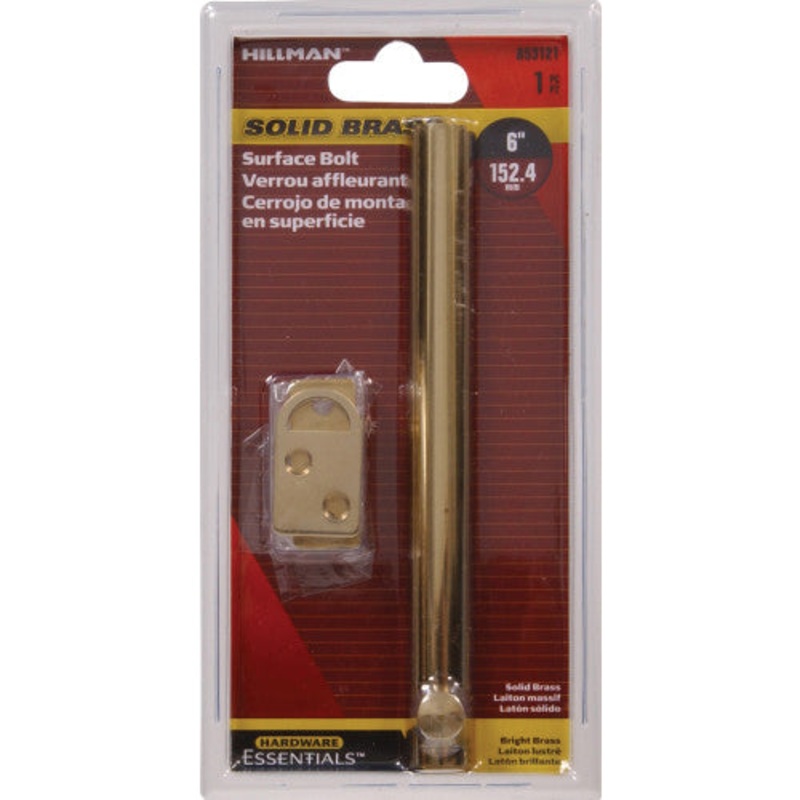 HARDWARE ESSENTIALS 853121 Surface Slide Bolt, 6 in H, Decorative Style, Brass, Bright Brass