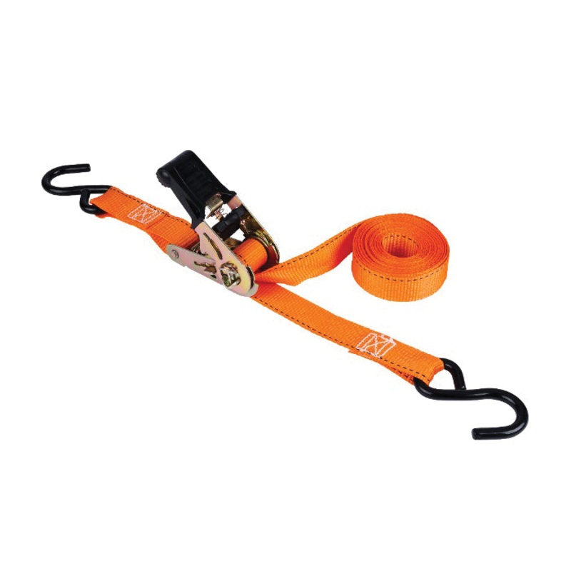 KEEPER 89513 Ratchet Tie-Down, Orange Strap, S-Hook End Fitting, Steel End Fitting, Ratchet Buckle, 400 lb Work Load