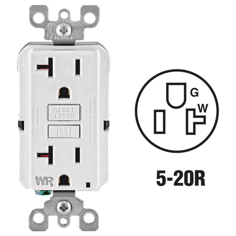 SmartlockPro R92-GFWT2-0KW Self-Test Weather-Resistant GFCI Receptacle, 125 VAC, 20 A, 2 -Pole, 3 -Wire, White