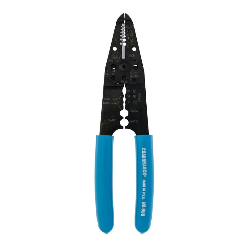 CHANNELLOCK 908 Wire Stripping Plier, 8-1/4 in OAL, Lean Nose Jaw, 1.48 in W Jaw, Comfort Handle