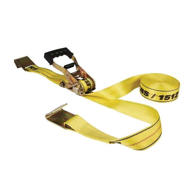 KEEPER 04606 Ratchet Tie-Down with Flat Hook, 27 ft L Strap, 2 in W Strap, Yellow Strap, Ratchet Buckle, 27 ft OAL