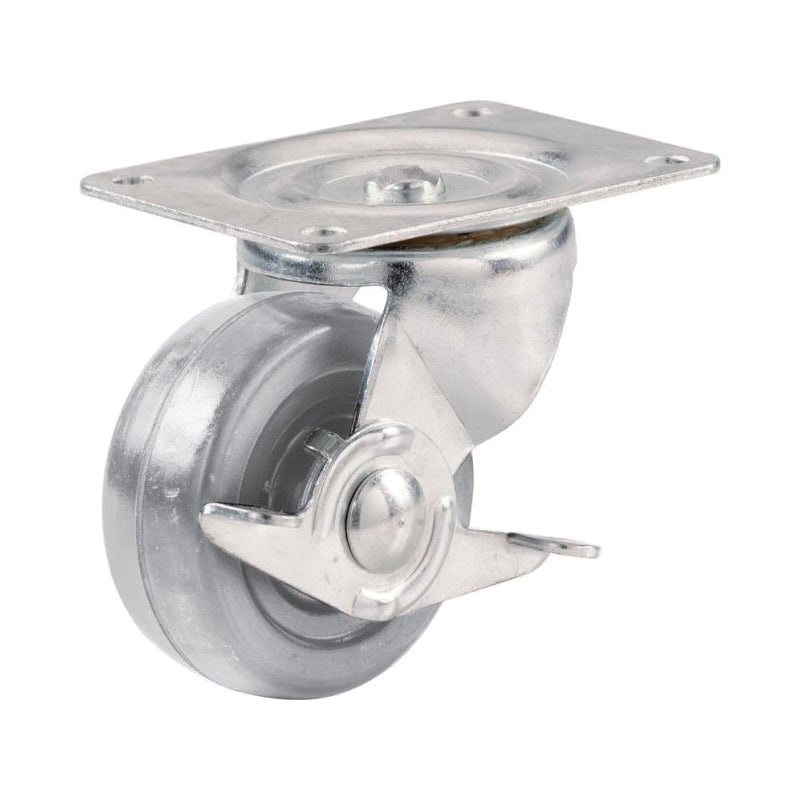 shepherd 9280 Plate Caster with Brake, 4 in Dia Wheel, 255 lb Load, Hard Rubber Wheel, Gray Wheel