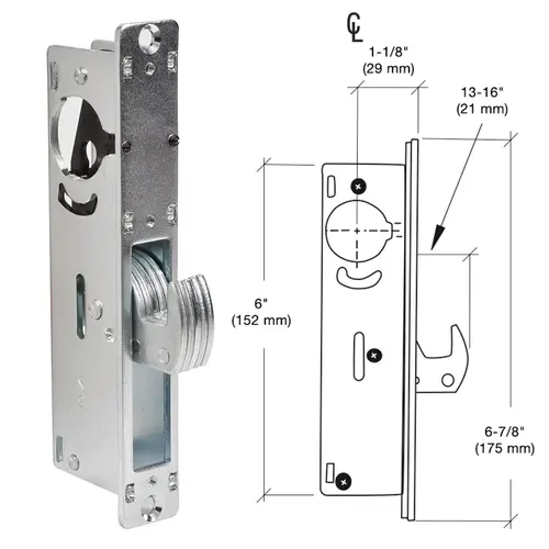 CRL DL2130B 1-1/8" Backset Narrow Stile Hook Throw Deadlock Aluminum