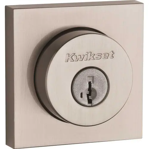 Kwikset 158 SQT 15 SMT RCAL RCS 158 Square Contemporary Satin Nickel Single Cylinder Deadbolt Featuring SmartKey Security