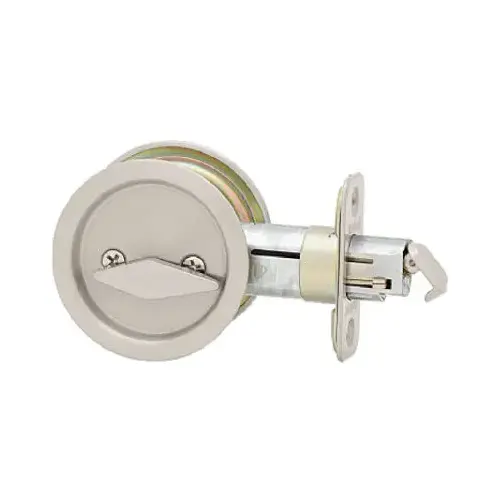 Kwikset 335-15 Round Privacy Pocket Door Lock Satin Nickel Finish