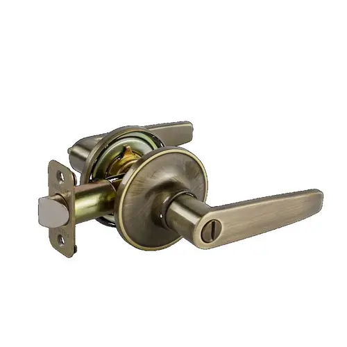 Pamex FLG801 Olympic Lever with Round Rose Privacy Lockset Grade 3 Antique Brass Finish