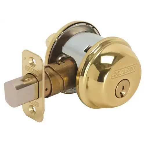 Schlage B60N 605 KDC DEADBOLT, POLISHED BRASS FINISH