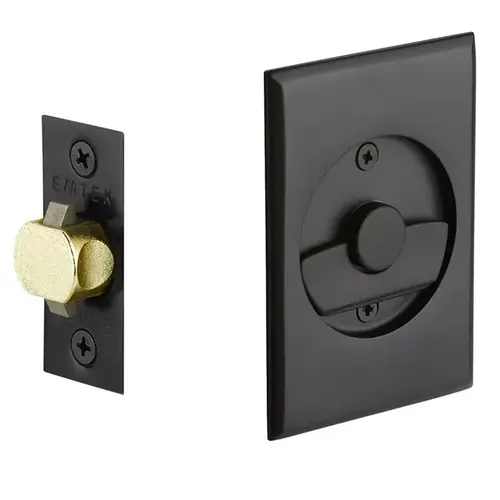Emtek 2015US19 Rectangular Privacy Pocket Door Tubular Lock with Privacy Strike Plate and Dust Box Flat Black Finish