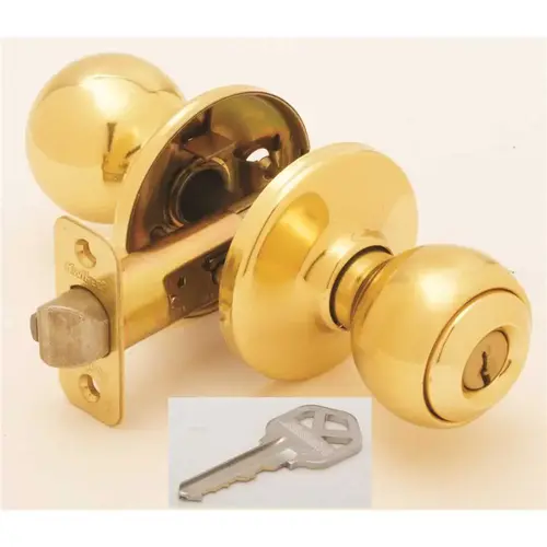 Kwikset 94509-075 450P-3POLO Storeroom Keyed Entry Knob, 3 Grade, Polished Brass, Knob Handle, 2-3/8 to 2-3/4 in Backset