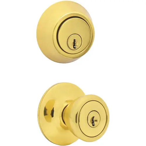 Legend 809094 Polished Brass Entry Door Knob with Single Cylinder Deadbolt Featuring Master Key