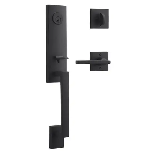 Baldwin Reserve SCSEAXSQUCSR190 Single Cylinder Seattle Handleset with Square Lever and Contemporary Square Rose with 6AL Latch and Dual Strike Satin Black Finish