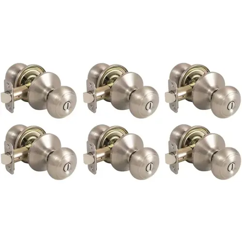 Defiant TGX210BD6 Hartford Satin Nickel Privacy Bed/Bath Door Knob Contractor Pack