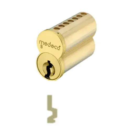 Medeco Security Locks 337B010-06-AFBS 7 Pin Uncombinated Small Format Interchangeable Core with F Keyway and Clip Retainer Satin Brass Finish
