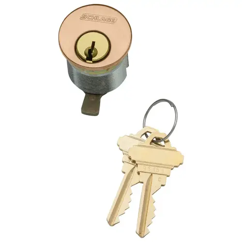 Schlage 26-021 C 114 612 1-1/4 In. Mortise Cylinder, 6-pin, C Keyway, Keyed Different, Straight Cam, Compression Spring, 2 Keys, Satin Bronze Clear Coated Finish, Non-handed Satin Bronze Clear Coated