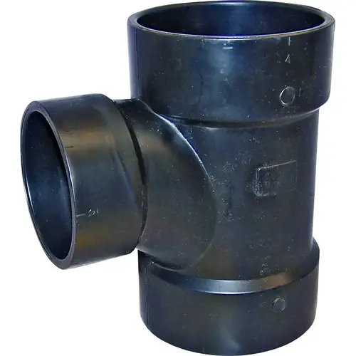 CANPLAS 102126LBC Reducing Sanitary Pipe Tee, 2 x 1-1/2 in, Hub, ABS, Black
