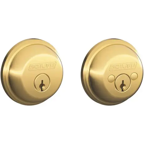 Schlage B62N 505 KA4C 12-321 10-116 Entry Deadbolt, 1 Grade, Keyed Alike Key, Metal, Polished Brass, 2-3/8 x 2-3/4 in Backset, C, K4 Keyway