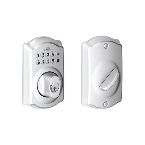 Schlage Residential BE365 CAM 626 Camelot Electronic Keypad Deadbolt C Keyway with 12287 Latch and 10116 Strike Satin Chrome Finish