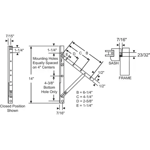 Brixwell 28-14-14rh Truth Rh Concealed Hinge Assy 14in Awning E-Gard