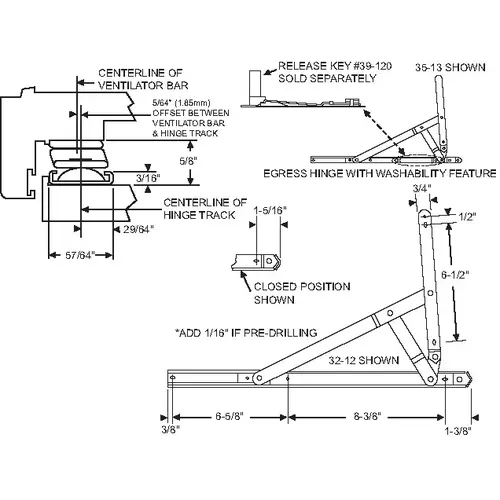 Brixwell 28-16.5-00 Concealed 4 Bar Egress Hinge 16-1/2in Lth With 90dg Stop pwo 10 16 Stainless Steel