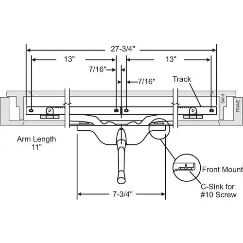 Brixwell 29-128-21 11in Pivot Shoe Operator Satin Nickel