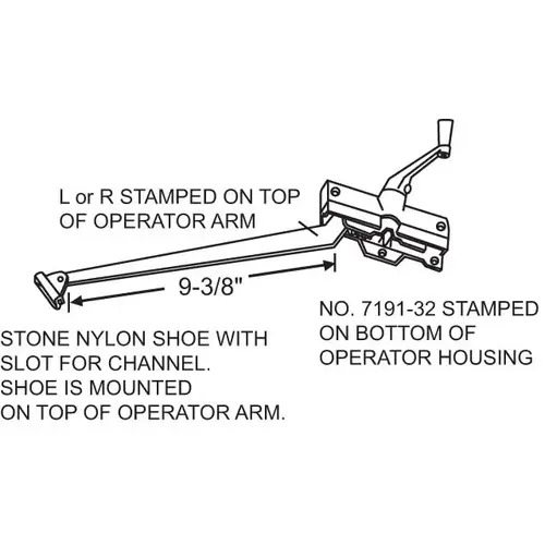 Brixwell 750-1361310c Casement Operator Assembly rh Stone With Cover Screws And track Handle Sold Seperately