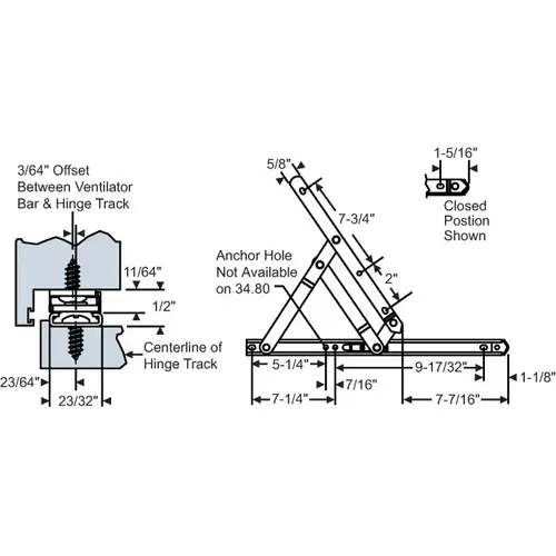 Brixwell 28-18-2-07 4 Bar Hinge Assembly with Stop And 55dg Opening Stainless Steel