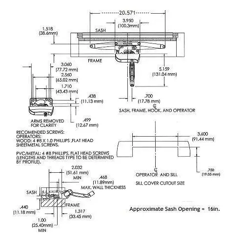Brixwell 29-267 Wood Awning Operator 21in Arm Length Non Handed