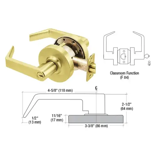CRL D82CLSPB Polished Brass Grade 1 Classroom Lever Locksets - 7-Pin SFIC