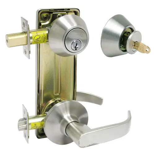 Pamex FINP35D8 Passage Single Locking with Removable Cylinder Deadbolt Fremont Grade 2 5-1/2" Center to Center Interconnected Lock with Dallas Lever Satin Nickel Finish
