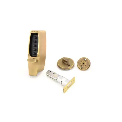 Simplex 710205 Mechanical Pushbutton Auxiliary Lock with Thumbturn, 1" Deadbolt and 2-3/4" Backset Antique Brass Finish