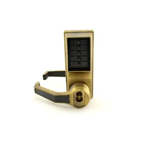 Simplex LL1021S05 Left Hand Mechanical Pushbutton Lever Lock with Key Override, Schlage Prep and 2-3/4" Backset Antique Brass Finish