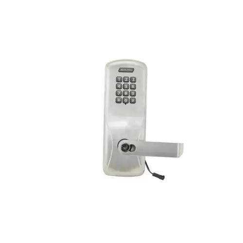 Schlage Electronics CO100CY70KPRHO626JDY06 Standalone Keypad Programmable Electronic Lock Cylindrical Classroom / Storeroom Keypad Rhodes Lever with Large Format Less Core Yale Cylinder Satin Chrome Finish