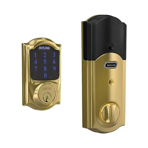 Schlage Residential BE469ZP-V-CAM-505 BE469ZP Camelot Schlage Connect Deadbolt with Alarm in Vis Pack Bright Brass