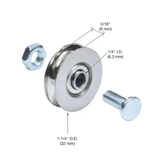 CRL CRLD1502B 1-1/4" Diameter Steel Ball Bearing Replacement Roller 5/16" Wide - pack of 30
