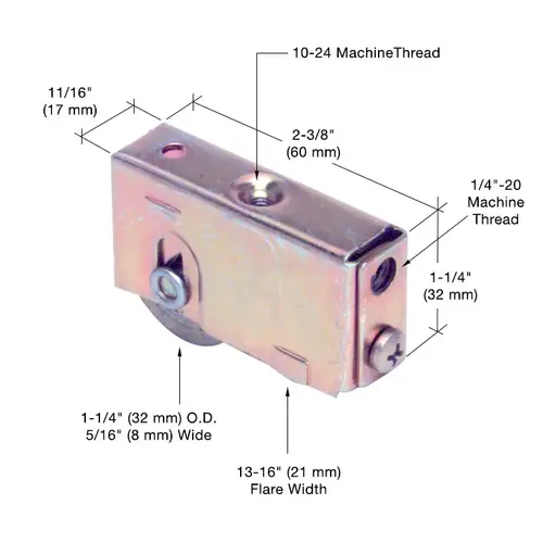 CRL CRLD1541B 1-1/4" Steel Sliding Glass Door Roller with 11/16" Wide Housing for Blomberg Doors in a Bulk
