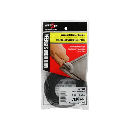 FHC P7517 Screen Retainer Spline - 0.130" - 25 Foot. - Black (Single Pack)