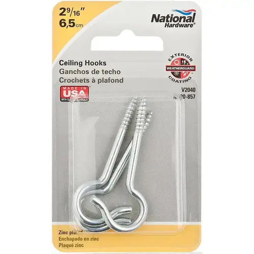 National Hardware N120857 V2040 Pack of 3 #8 Ceiling Hook Zinc Plated Finish