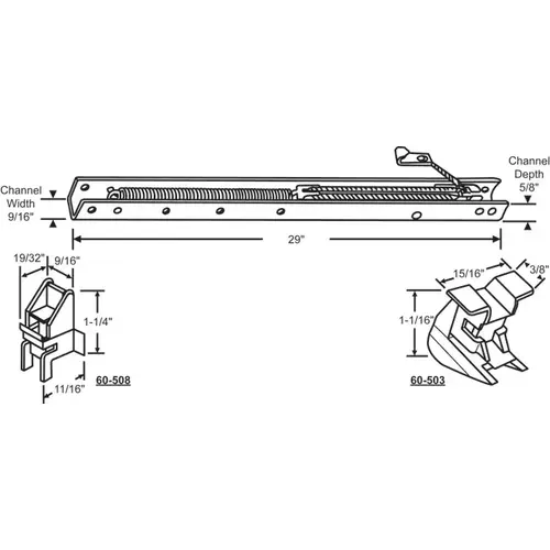 Brixwell 60-2860-3 29in Window Channel Balance 32 To 35 Lbs Sash Weight 9/16in Channel Width 60-503a And 60-508a Attached
