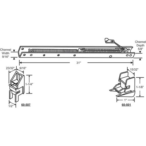 Brixwell 60-3050-1 31in Window Channel Balance 28 To 32 Lbs Sash Weight 9/16in Channel Width 60-501a And 60-507a Attached