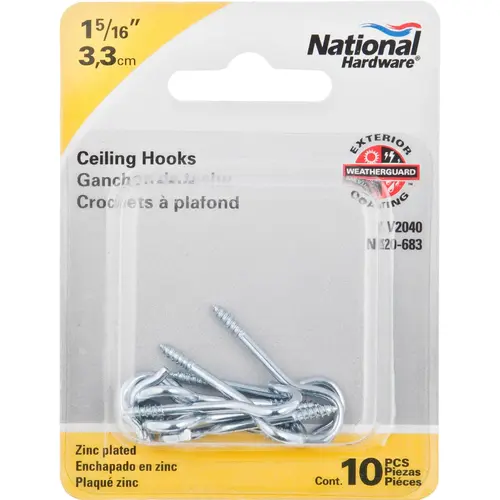 National Hardware N120-683-XCP10 V2040 Ceiling Hook, 5 lb Working Load, #14, Steel, Zinc - pack of 100