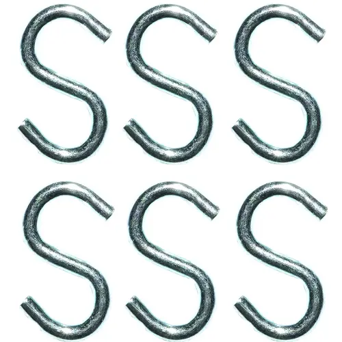 ProSource LR-378-PS S-Hook, 10 lb Working Load, 5/64 in Dia Wire, Steel, Zinc Silver - pack of 6