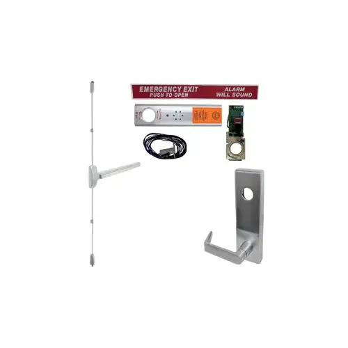 Falcon Lock EA-25V-L-NL-QUA-US26D-36X96-LHR KIT - Exit Alarm, SVR Surface Vertical Rod Exit Device, Escutcheon x Quantum Lever Nightlatch Trim 510L-NL, 36" x 84", Less Dogging, RHR Right Hand Reverse/Reversible, Grade 1, US26D/626 Satin Chrome