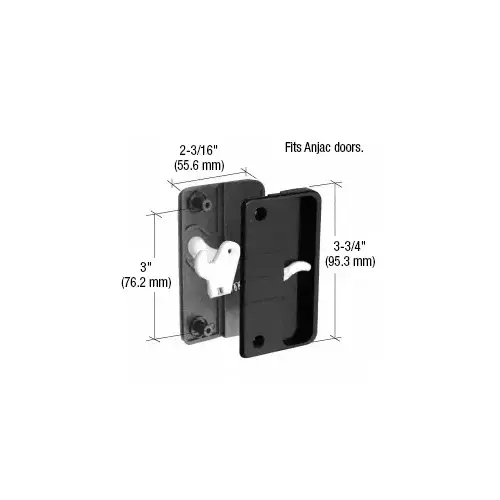 CRL A108 Sliding Screen Door Short Hook Latch and Pull With 3" Screw Holes for Anjac Doors Black
