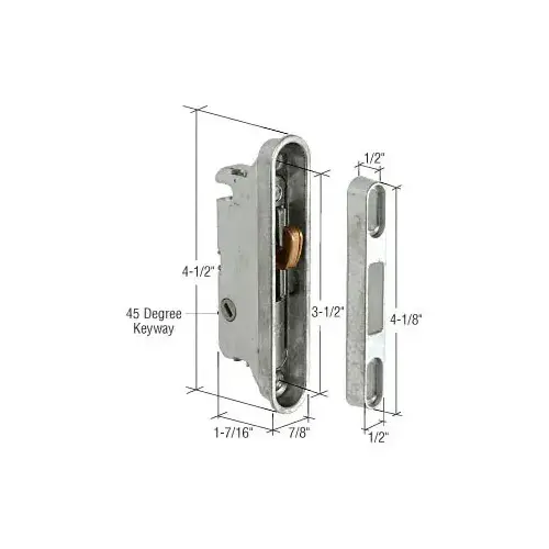 CRL E2487 7/8" Wide Mortise Lock and Keeper with 3-1/2" Screw Holes with 45 Degree Keyway