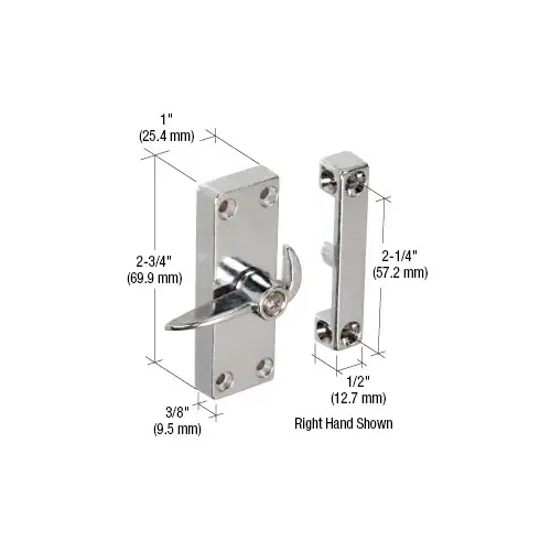 Prime-Line A103 Chrome Sliding Screen Door Latch and Strike with 2-1/4" Screw Holes